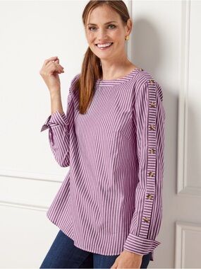 Talbots Preppy Lavender Rose Striped Poplin Blouse XS